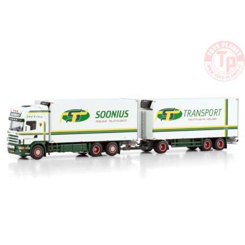 SCANIA R4 TOPLINE RIGED REEFER TRUCK 6X2 TAG AXLE RIGED REEFER DRAWBAR TURNTABLE TRAILER - 6 AXLE SOONIUS WSI 01-4604 WSI MODELS