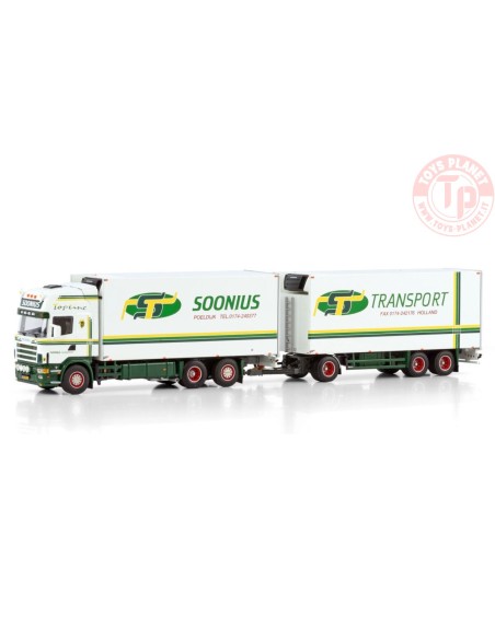 SCANIA R4 TOPLINE RIGED REEFER TRUCK 6X2 TAG AXLE RIGED REEFER DRAWBAR TURNTABLE TRAILER - 6 AXLE SOONIUS WSI 01-4604 WSI MODELS