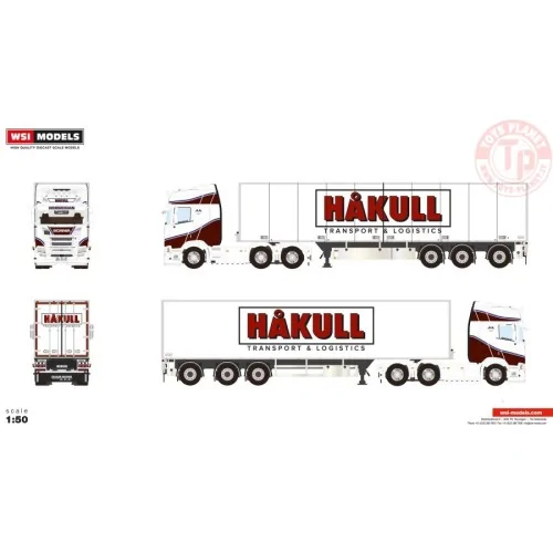 SCANIA R HIGHLINE CR20H 6X2 TAG AXLE BOX TRAILER - 3 AXLE HAKULL WSI 01-4579 WSI MODELS