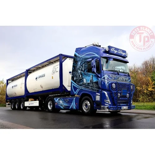 VOLVO FH5 GLOBETROTTER XL 4X2 FLEX CONTAINER TRAILER - 3 AXLE + 2X 20FT TANK CONTAINER - INGO DINGES WSI 01-4424 WSI MODELS