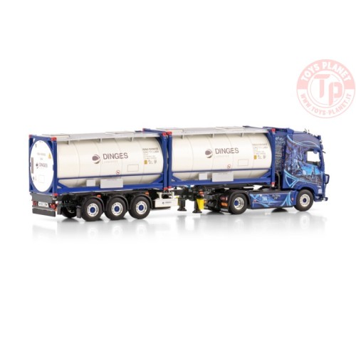 VOLVO FH5 GLOBETROTTER XL 4X2 FLEX CONTAINER TRAILER - 3 AXLE + 2X 20FT TANK CONTAINER - INGO DINGES WSI 01-4424 WSI MODELS