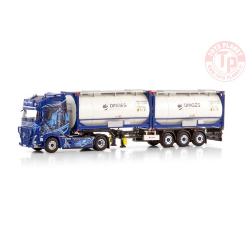 VOLVO FH5 GLOBETROTTER XL 4X2 FLEX CONTAINER TRAILER - 3 AXLE + 2X 20FT TANK CONTAINER - INGO DINGES WSI 01-4424 WSI MODELS