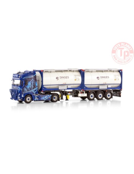 VOLVO FH5 GLOBETROTTER XL 4X2 FLEX CONTAINER TRAILER - 3 AXLE + 2X 20FT TANK CONTAINER - INGO DINGES WSI 01-4424 WSI MODELS