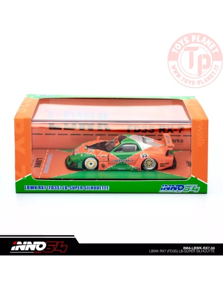 lbwk mazda rx7 (fd3s) lb super silhouette, green/orange 1/64 in64LBWK-RX7-04 INNO MODELS