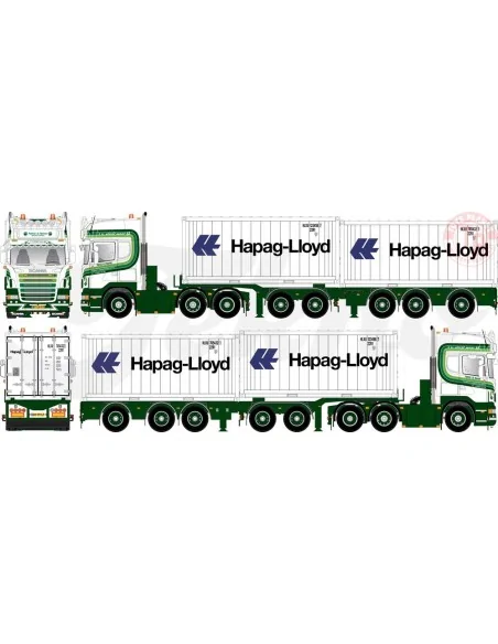 Scania R500 Topline met 5-assige D-tec oplegger met 2x20ft. reefer container Patrick v.d. Hoeven TEKNO 85208 TEKNO