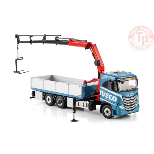 IVECO S-WAY AS LOW RIGED FLATBED TRUCK 6X2 TAG AXLE WITH PALFINGER PK 24.001 SLD 5 1:50 WSI 04-2214 WSI MODELS