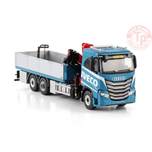 IVECO S-WAY AS LOW RIGED FLATBED TRUCK 6X2 TAG AXLE WITH PALFINGER PK 24.001 SLD 5 1:50 WSI 04-2214 WSI MODELS