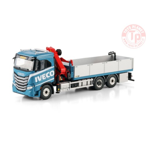 IVECO S-WAY AS LOW RIGED FLATBED TRUCK 6X2 TAG AXLE WITH PALFINGER PK 24.001 SLD 5 1:50 WSI 04-2214 WSI MODELS