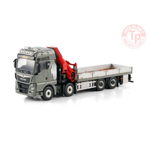 MAN TGX XXL EURO 6C (FACELIFT) RIGED FLATBED TRUCK 8X4 WITH PALFINGER PK 480 TEC + 20FT CONTAINER 1:50 WSI 04-2216 WSI MODELS