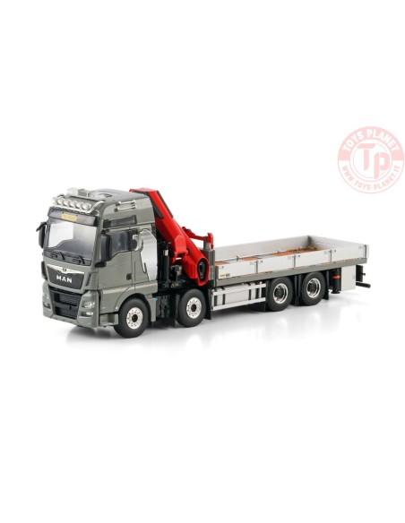 MAN TGX XXL EURO 6C (FACELIFT) RIGED FLATBED TRUCK 8X4 WITH PALFINGER PK 480 TEC + 20FT CONTAINER 1:50 WSI 04-2216 WSI MODELS