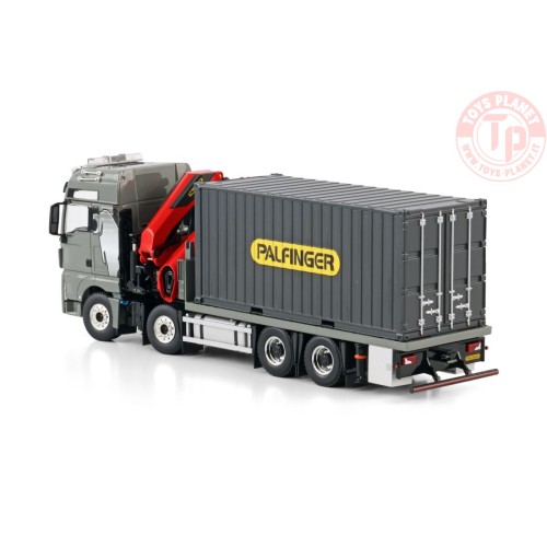 MAN TGX XXL EURO 6C (FACELIFT) RIGED FLATBED TRUCK 8X4 WITH PALFINGER PK 480 TEC + 20FT CONTAINER 1:50 WSI 04-2216 WSI MODELS