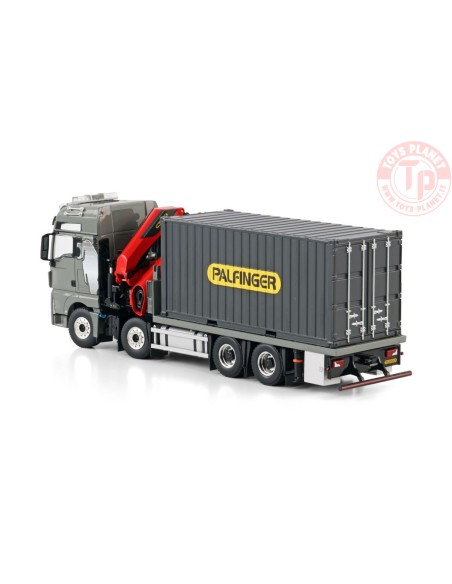 MAN TGX XXL EURO 6C (FACELIFT) RIGED FLATBED TRUCK 8X4 WITH PALFINGER PK 480 TEC + 20FT CONTAINER 1:50 WSI 04-2216 WSI MODELS