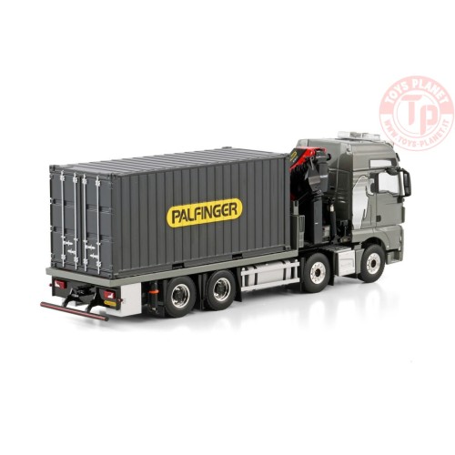 MAN TGX XXL EURO 6C (FACELIFT) RIGED FLATBED TRUCK 8X4 WITH PALFINGER PK 480 TEC + 20FT CONTAINER 1:50 WSI 04-2216 WSI MODELS