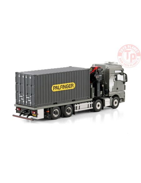 MAN TGX XXL EURO 6C (FACELIFT) RIGED FLATBED TRUCK 8X4 WITH PALFINGER PK 480 TEC + 20FT CONTAINER 1:50 WSI 04-2216 WSI MODELS