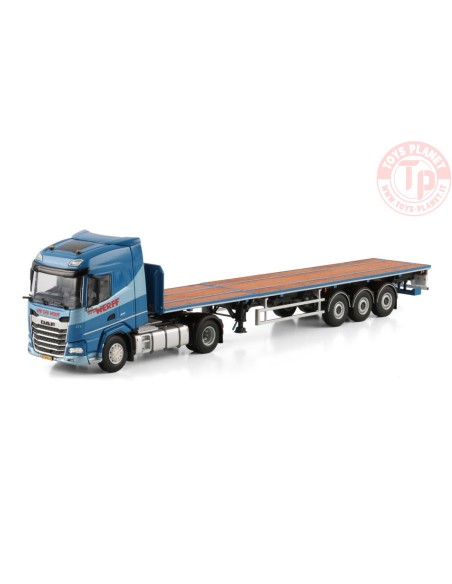 DAF XF SH WITH SKY LIGHTS 4X2 FLATBED TRAILER - 3 AXLE van der Werff logistics WSI 01-4524 WSI MODELS