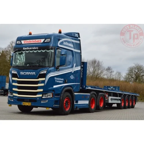 SCANIA R HIGHLINE CR20H 6X2 TAG AXLE FLATBED TRAILER - 4 AXLE Vindelsbaek WSI 01-4626 WSI MODELS