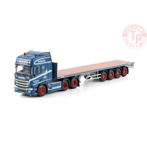 copy of SCANIA R HIGHLINE CR20H 6X2 TAG AXLE FLATBED TRAILER - 4 AXLE Vindelsbaek WSI 01-4626 WSI MODELS
