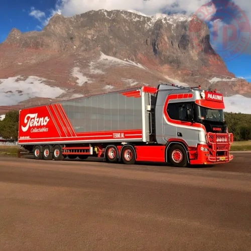 Scania Next Gen R650 6x2 sleepas trekker met 3-assige Cargofloor oplegger Paauwe Transport TEKNO 87077 TEKNO