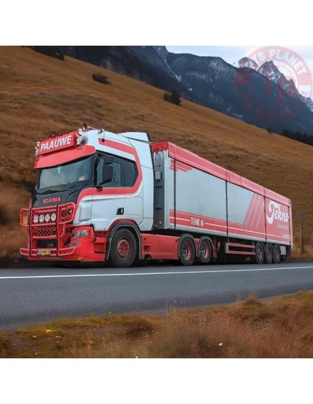 Scania Next Gen R650 6x2 sleepas trekker met 3-assige Cargofloor oplegger Paauwe Transport TEKNO 87077 TEKNO