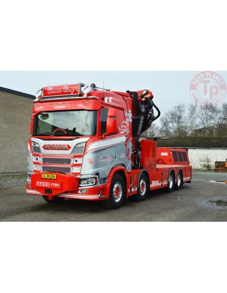 SCANIA R NORMAL CR20N 8X4 RIGED FLATBED TRUCK WITH FASSI 1100 + JIB Thomas Berg WSI 01-4444 WSI MODELS