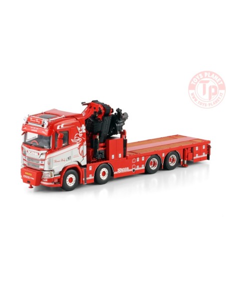 SCANIA R NORMAL CR20N 8X4 RIGED FLATBED TRUCK WITH FASSI 1100 + JIB Thomas Berg WSI 01-4444 WSI MODELS