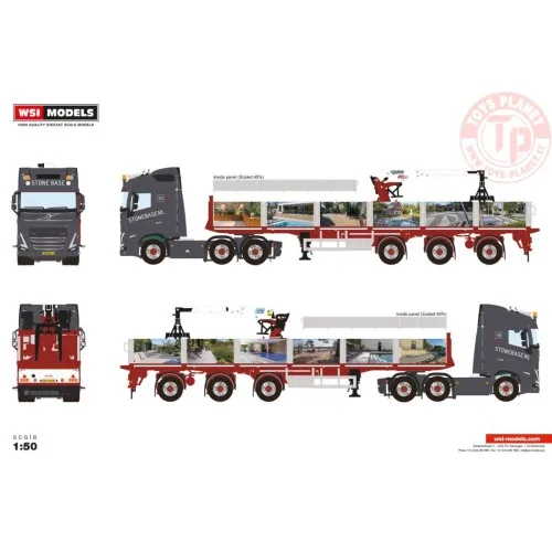 VOLVO FH5 GLOBETROTTER 6X2 TWIN STEER BRICK TRAILER - 3 AXLE Stone base WSI 01-4542 WSI MODELS