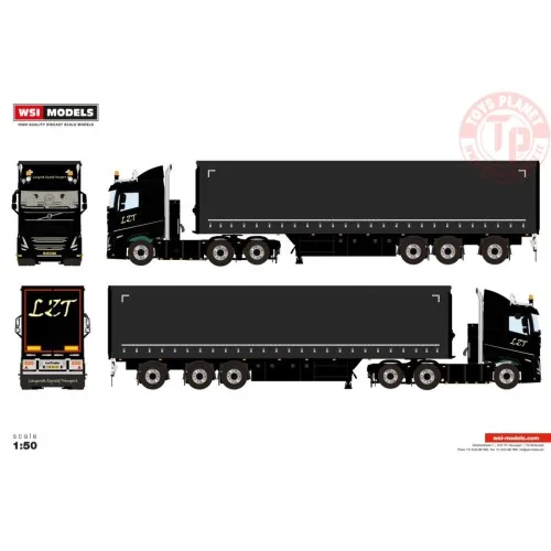 VOLVO FH5 SLEEPER CAB 6X2 TAG AXLE CURTAINSIDE TRAILER - 3 AXLE LANGERAK ZEGVELD TRANSPORT WSI 01-4355 WSI MODELS