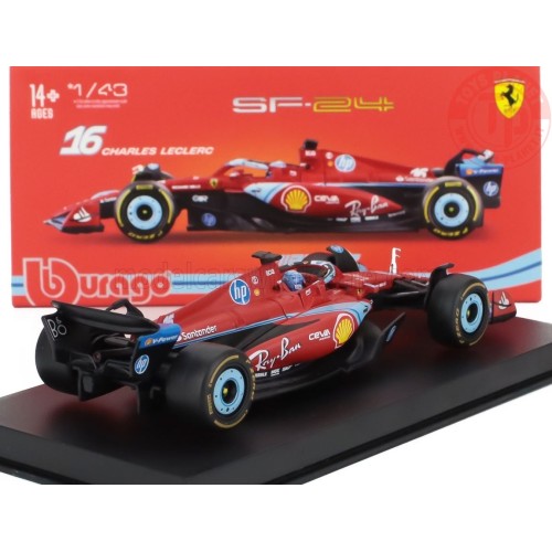 1/43 FERRARI F1 SF-24 TEAM SCUDERIA FERRARI N 16 3rd MIAMI GP 2024 CHARLES LECLERC CON PILOTA E VETRINA BU 18-36843-LEC-MIAMI...