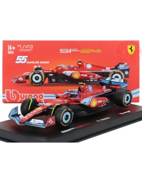 1/43 FERRARI F1 SF-24 TEAM SCUDERIA FERRARI N 55 5th MIAMI GP 2024 CARLOS SAINZ CON PILOTA E VETRINA BU18-36843-SAI-MIAMI BURAGO