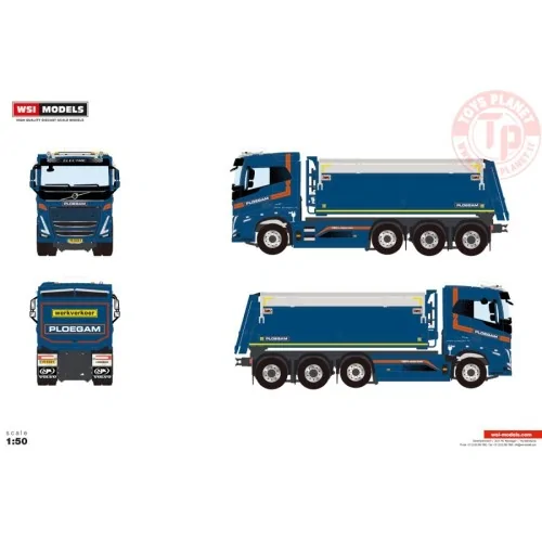 VOLVO FH5 SLEEPER CAB ELECTRIC TIPPER TRUCK 8X4 Ploegam WSI 01-4621 WSI MODELS