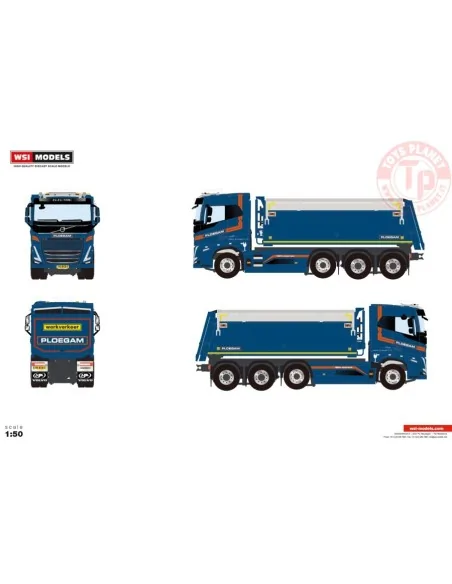 VOLVO FH5 SLEEPER CAB ELECTRIC TIPPER TRUCK 8X4 Ploegam WSI 01-4621 WSI MODELS