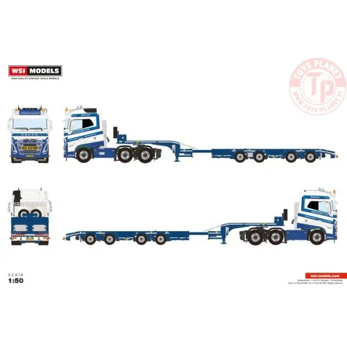 VOLVO FH5 GLOBETROTTER 6X2 TWIN STEER SEMI WHEEL WELL LOW LOADER - 4 AXLE Schoones B.V. WSI 01-4311 WSI MODELS