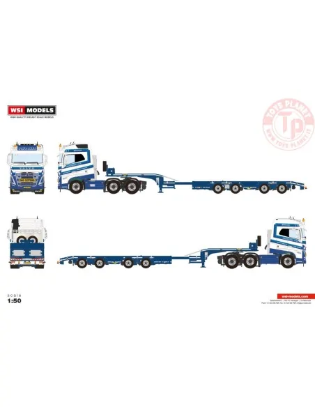 VOLVO FH5 GLOBETROTTER 6X2 TWIN STEER SEMI WHEEL WELL LOW LOADER - 4 AXLE Schoones B.V. WSI 01-4311 WSI MODELS