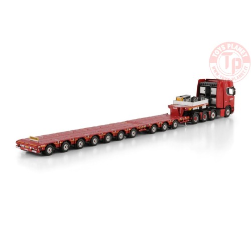 SCANIA S HIGHLINE CS20H 8X4 MANOOVR WITH 3 AXLE DOLLY - 7 AXLE Nooteboom Red Line WSI 6073364 WSI MODELS