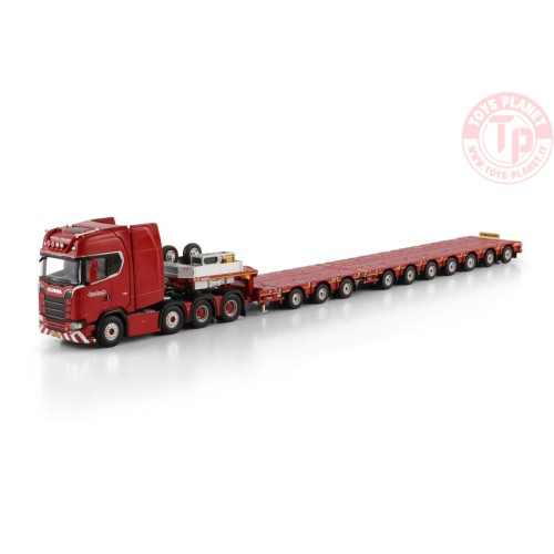 SCANIA S HIGHLINE CS20H 8X4 MANOOVR WITH 3 AXLE DOLLY - 7 AXLE Nooteboom Red Line WSI 6073364 WSI MODELS