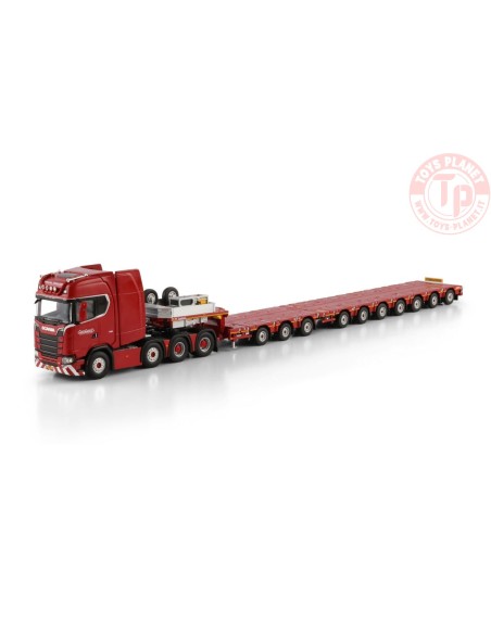 SCANIA S HIGHLINE CS20H 8X4 MANOOVR WITH 3 AXLE DOLLY - 7 AXLE Nooteboom Red Line WSI 6073364 WSI MODELS