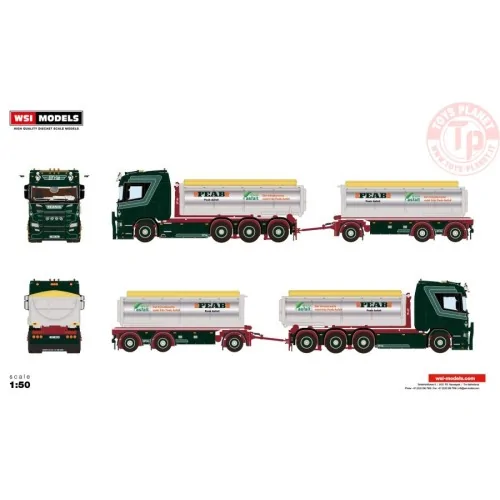 SCANIA R NORMAL CR20N HOOKLIFT SYSTEM 8X4 CONTAINER + 3 AXLE + ASPHALT CONTAINER BYe Peab Asfalt WSI 01-4606 WSI MODELS
