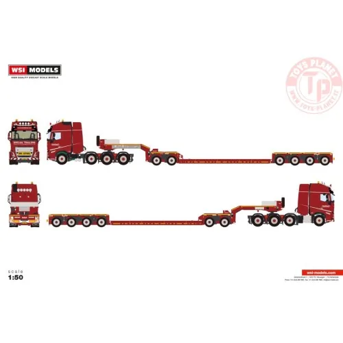 VOLVO FH5 GLOBETROTTER XL 8X4 LOW LOADER WITH DOLLY 2 AXLE - 6 AXLE Nooteboom Red Line WSI 6073370 WSI MODELS