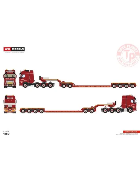 VOLVO FH5 GLOBETROTTER XL 8X4 LOW LOADER WITH DOLLY 2 AXLE - 6 AXLE Nooteboom Red Line WSI 6073370 WSI MODELS