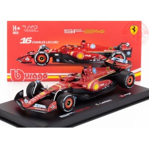 1/43 FERRARI F1 SF-24 TEAM SCUDERIA FERRARI N 16 WINNER ITALY MONZA GP 2024 CHARLES LECLERC CON PILOTA E VETRINA BURAGO 18-36...