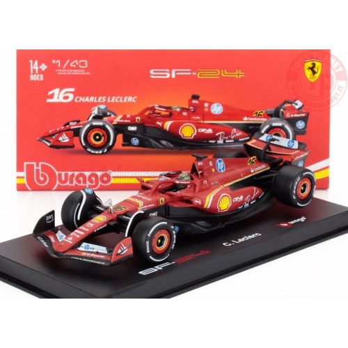 1/43 FERRARI F1 SF-24 TEAM SCUDERIA FERRARI N 16 WINNER ITALY MONZA GP 2024 CHARLES LECLERC CON PILOTA E VETRINA BURAGO 18-36...