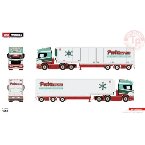 SCANIA R HIGHLINE CR20H 6X2 TAG AXLE SEMI BOX TRAILER - 3 AXLE PWT THERMO WSI 01-4493 WSI MODELS