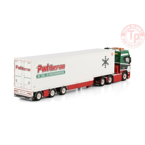 SCANIA R HIGHLINE CR20H 6X2 TAG AXLE SEMI BOX TRAILER - 3 AXLE PWT THERMO WSI 01-4493 WSI MODELS