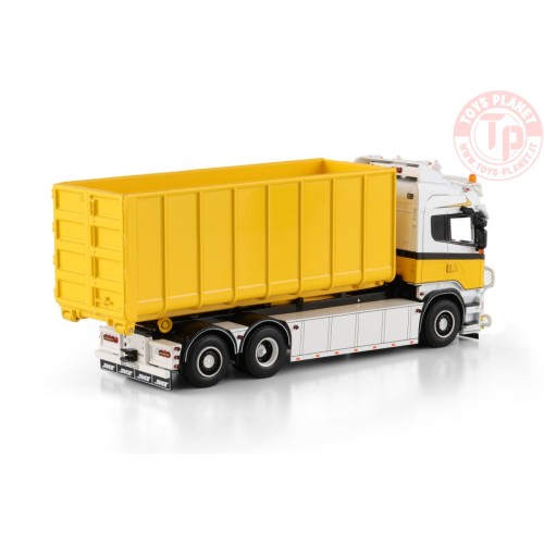 SCANIA R6 HIGHLINE RIGED TRUCK WITH HOOKLIFT SYSTEM 6X2 TAG AXLE + 40M3 CONTAINER Lenz Gerüstbau WSI 01-4716 WSI MODELS