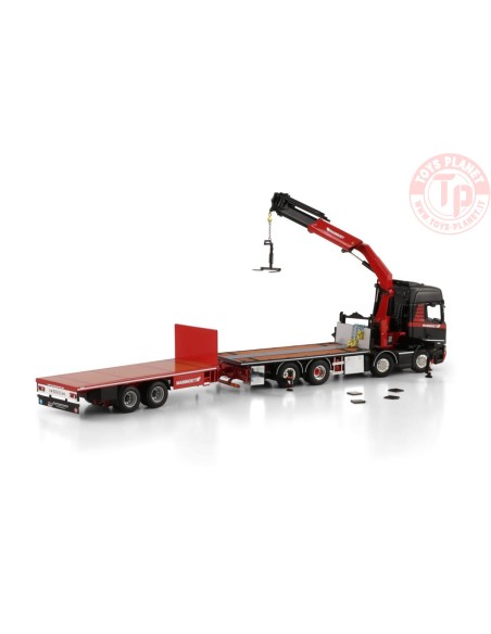 1/50 SCANIA R HIGHLINE CR20H 8X2 TAG AXLE RIGED FLATBED TRUCK DRAWBAR TRAILER - 6 AXLE WITH PALFINGER PK 370 TEC Mammoet WSI ...