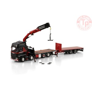 1/50 SCANIA R HIGHLINE CR20H 8X2 TAG AXLE RIGED FLATBED TRUCK DRAWBAR TRAILER - 6 AXLE WITH PALFINGER PK 370 TEC Mammoet WSI ...
