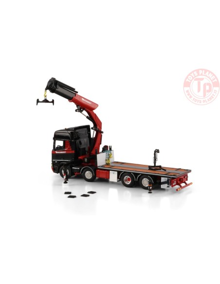 1/50 SCANIA R HIGHLINE CR20H 8X2 TAG AXLE RIGED FLATBED TRUCK DRAWBAR TRAILER - 6 AXLE WITH PALFINGER PK 370 TEC Mammoet WSI ...
