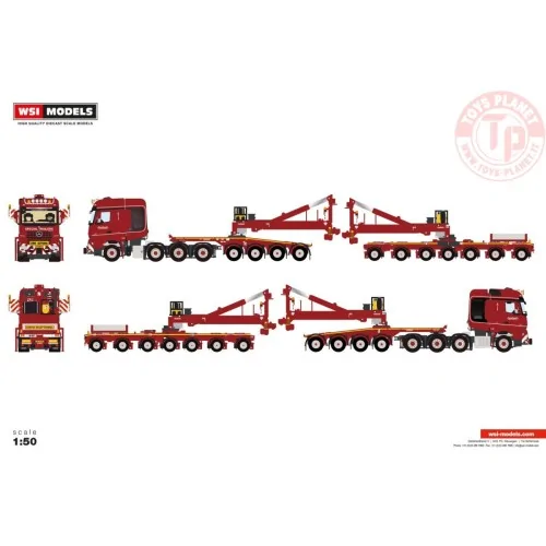 1/50 MERCEDES-BENZ AROCS MP4 SLT BIG SPACE 8X4 WIND MILL TRAILER WITH 4 AXLE DOLLY - 7 AXLE Nooteboom Red Line WSI 6073374 WS...