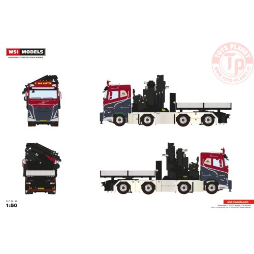1/50 VOLVO FH5 SLEEPER CAB 8X2 TAG AXLE WITH FASSI 1300 + JIB BALLAST BOX + HITCH - G. van Harten WSI 01-4857 WSI MODELS