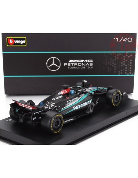 1/43 MERCEDES GP F1 W15 EQ PERFORMANCE TEAM AMG PETRONAS MOTORSPORT N 63 SEASON 2024 GEORGE RUSSELL CON PILOTA E VETRINA BURA...